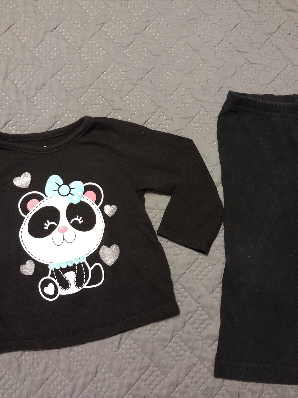 Kids Black Panda Print with Teal Accents